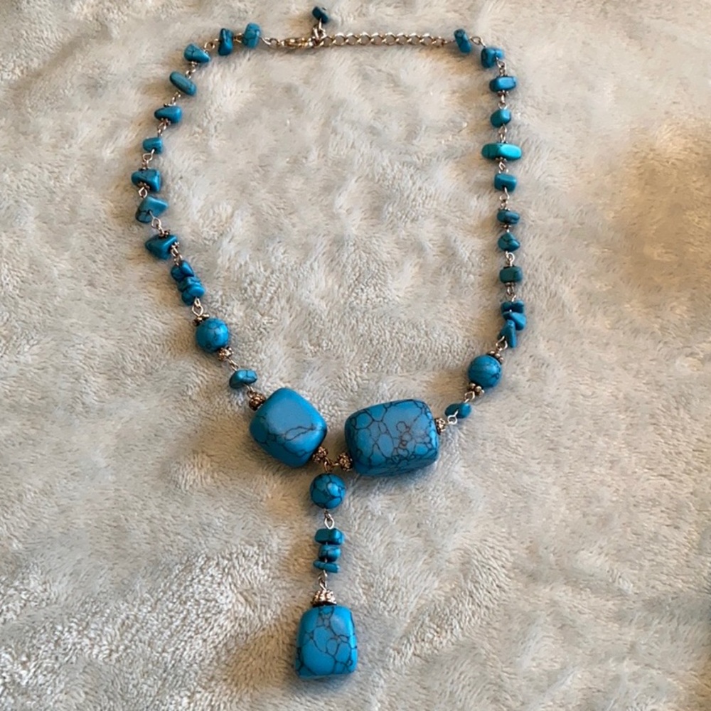 Vintage faux turquoise Statement station Necklace